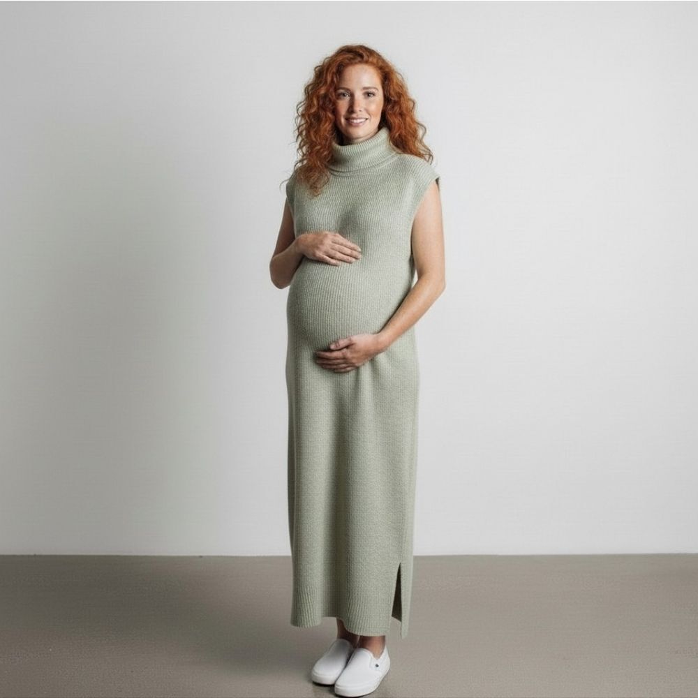 Mama:licious Sleeveless Turtleneck Soft Knit Midi Sweater Dress in Moss Green XL